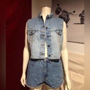Vintage LEE Denim Trucker Vest w/ Zig Zag Button Stitch size L